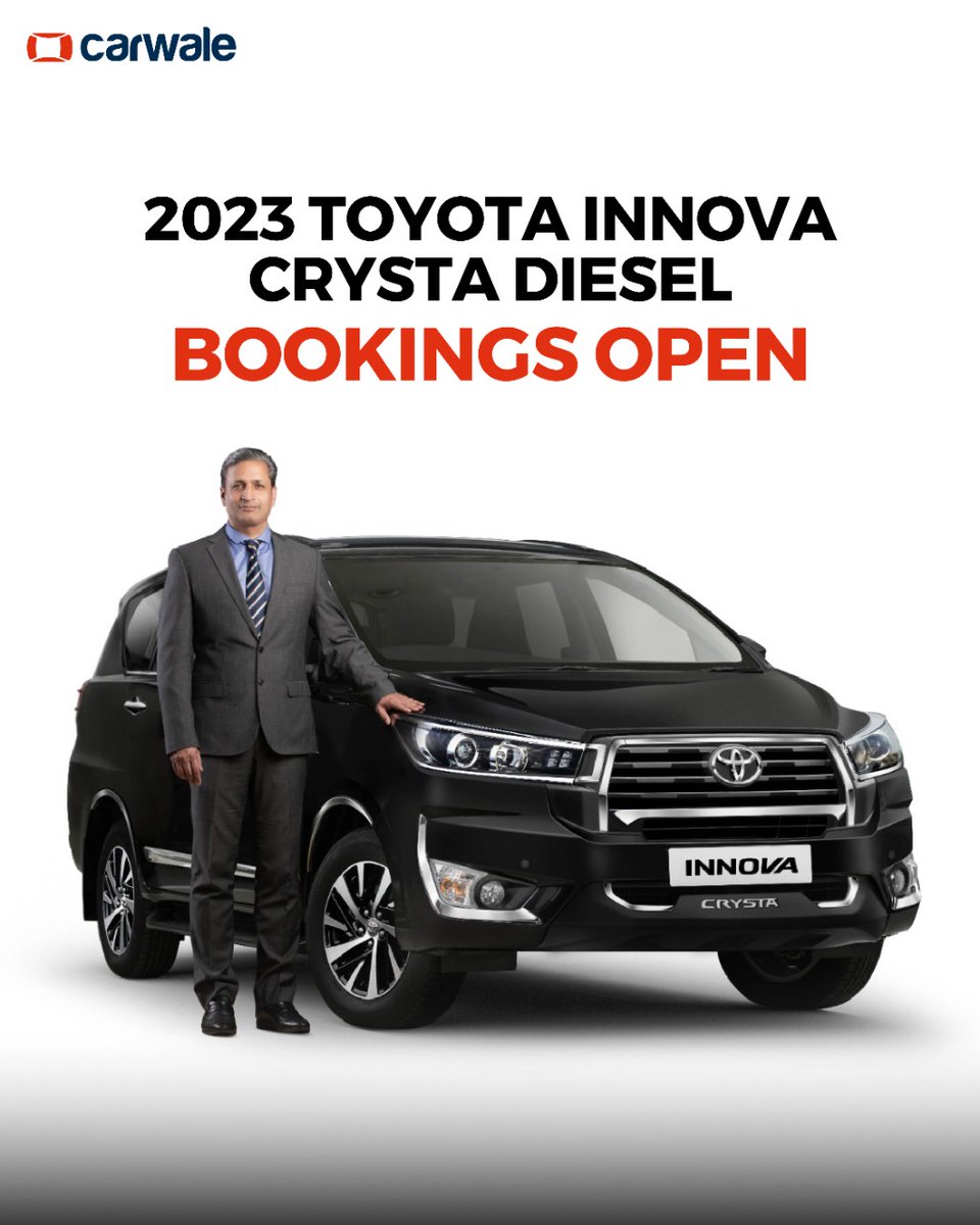 CarWale's tweet photo. #ToyotaIndia has re-introduced the #InnovaCrystaDiesel with bookings starting at Rs 50,000. It will be sold alongside the recently launched Hycross and will be offered across 4 variants and 2 seating options.
Learn more: https://t.co/pPDWsvFHzh
#CWNews #ToyotaInnovaCrysta #MPV https://t.co/rTyBgkV4po