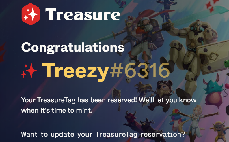 TreezyBreezyNFT's tweet photo. I've reserved my #TreasureTag on @Treasure_DAO!

Can't wait for the mint! https://t.co/D3jJDWEKuO