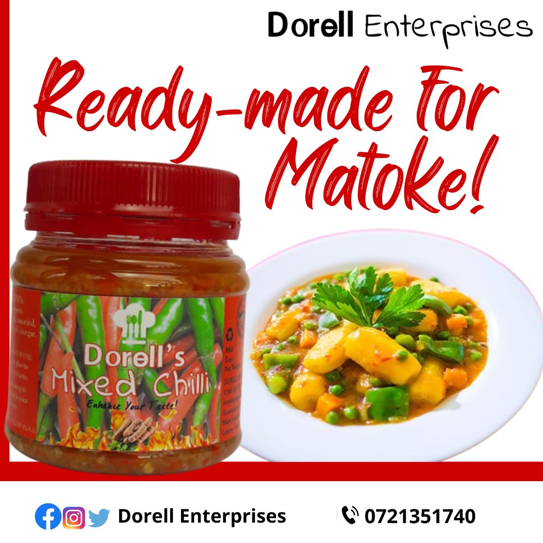 dorellenterpri1's tweet photo. @Kimataifa1 @AnyonaDorothy Matoke this Friday? Add Dorell's Mixed Chilli to it, and becomes something else. Utapeenda!!
Place your orders and have them delivered to your doorstep.
https://t.co/kiDz0yFOya 

#mixedchilli #enhancingtaste #deliveryguaranteed 

https://t.co/c7Do6HD8Qa https://t.co/gfbrPXusIJ