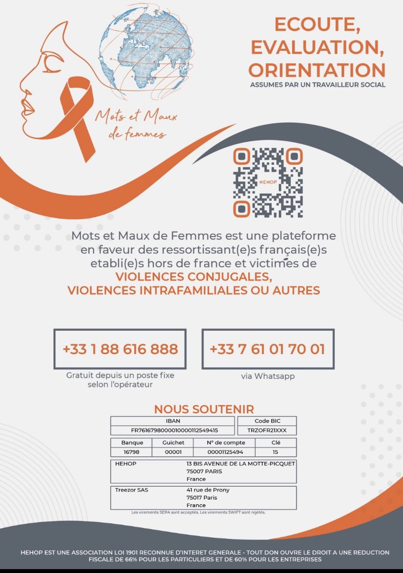 _HeHop's tweet photo. 🌍Français(e)s établi(e)s hors de France et victimes de #violencesconjugales, intrafamiliales ou autres.

💬📞📱Une plateforme d’aide est à votre disposition

@MotsetMauxFemme #VictimesPlusJamaisSeules #StopauxViolences #HeHopVHC⛓️🤳 https://t.co/m1wogv9sud