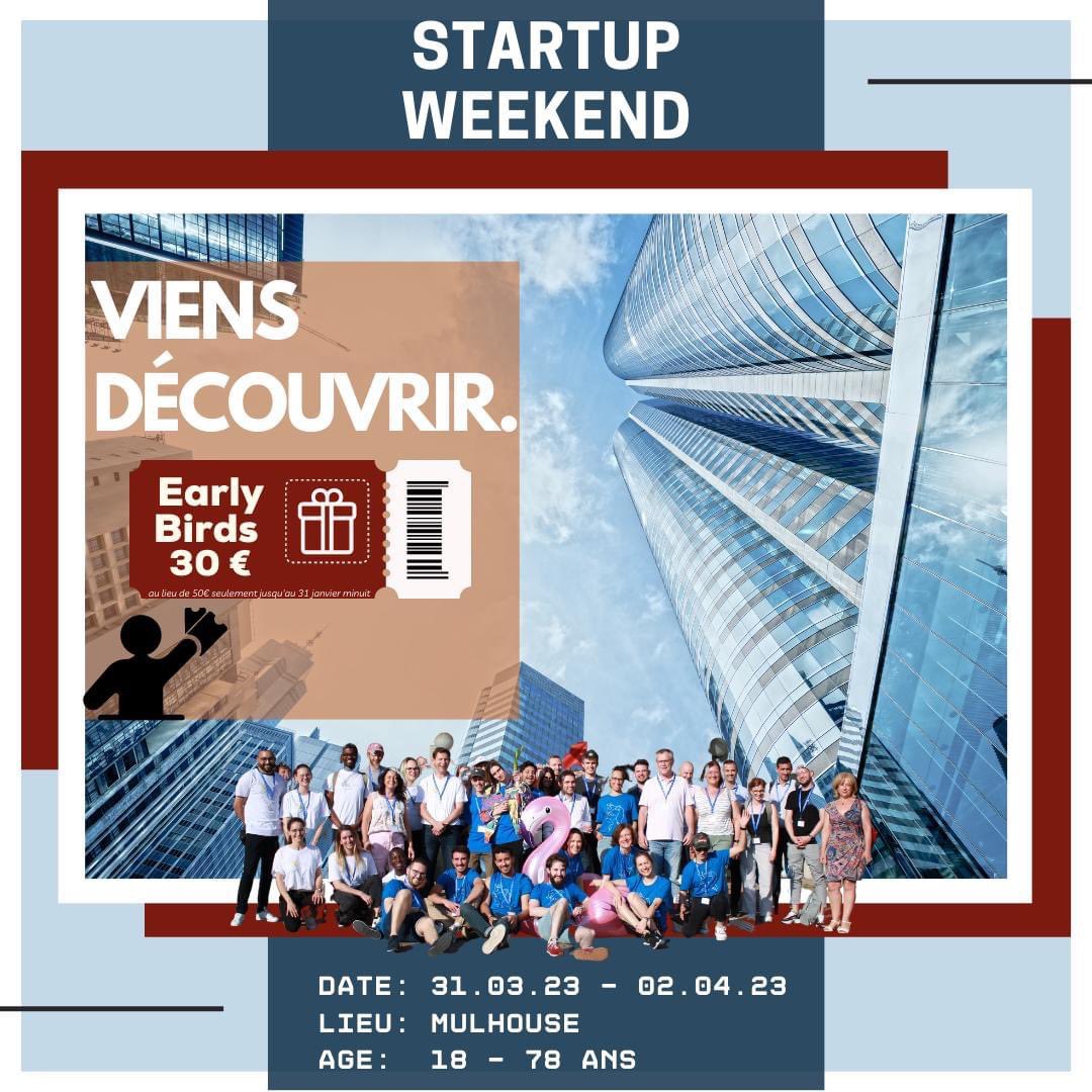 💡 Partir d'une idée ou d'un rêve, construire un projet en équipe et arriver à un concept prêt à être lancé, c'est ce que le <a href="/swmulhouse/">Startup Weekend Mulhouse</a> te permettra de faire en seulement 54h ! ⚡️

C'est du 31 mars au 02 avril 2023 à la FLSH de Mulhouse sur le campus <a href="/UHA68/">UHA</a>