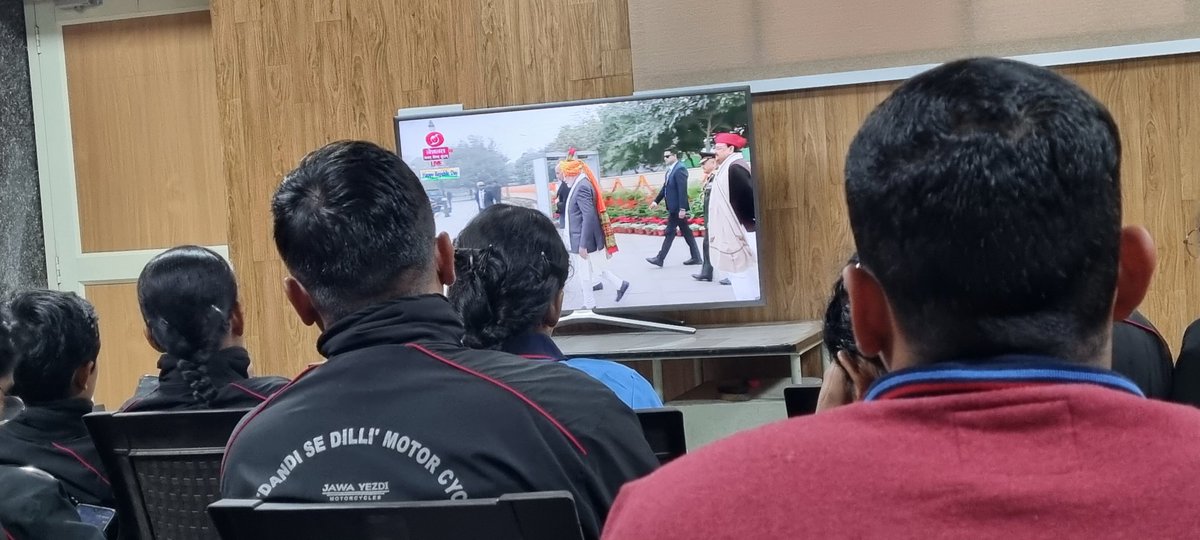MsDp1234's tweet photo. Our rally is in NCC HQ (Bhavan)Delhi &amp; watched the republic day prade live on TV.We were eager to go and witness this proud scenario live but no one is sad about it that we don't got that chance.We all enjoyed this moment of pride together 
#HappyRepublicDay 
@ArvindKapoorTYG https://t.co/azANoQtqgF