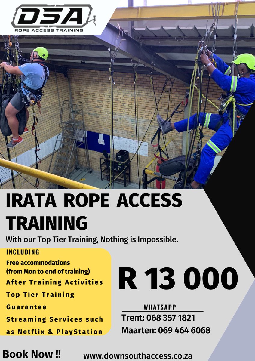 DownSouthAccess's tweet photo. Never Fear, DSA Is Always Near 🙌🏼

Are you interested in a Top Tier IRATA Rope Access Course ??

Fully accredited IRATA Rope Access Training at Affordable Prices 

Including:
FREE ACCOMMODATIONS 
FREE TRAINING GUARANTEE 
TOP TIER TRAINERS 
STATE OF THE ART TRAINING CENTRE https://t.co/OdUj2hRktN