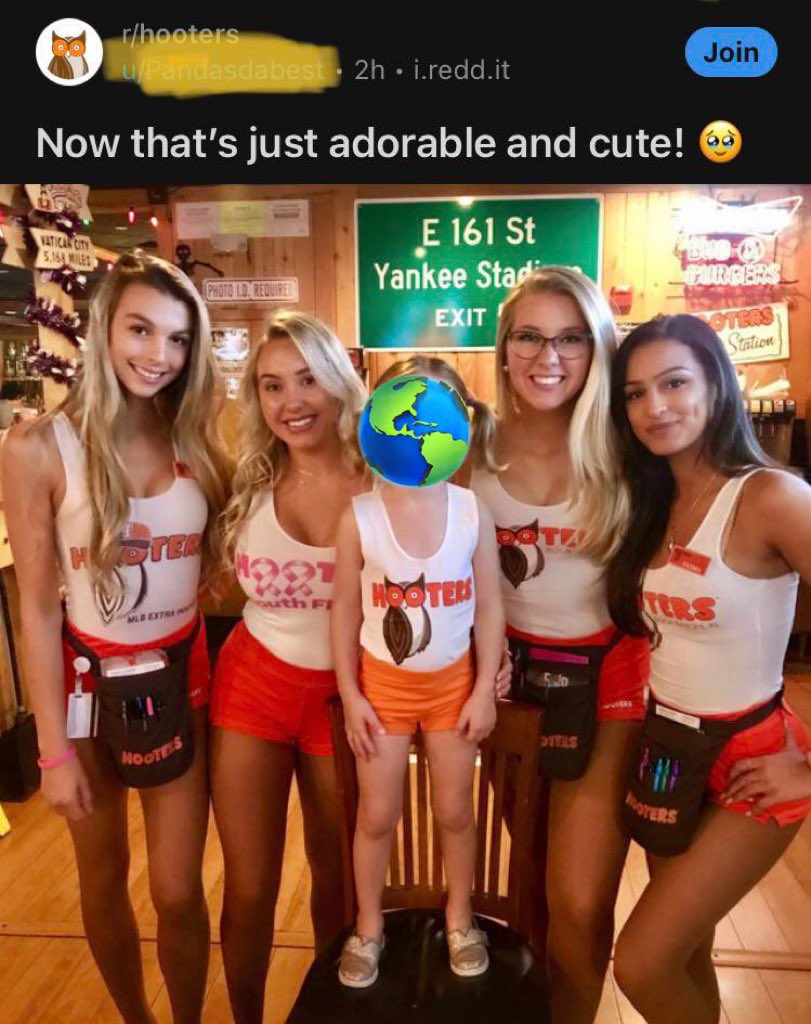 MelTankardReist's tweet photo. Not adorable. Not cute. (via @Slatzism) 
#sexualisation #sexism #Hooters #womennotobjects #csrfail https://t.co/rVV8d7QwJm