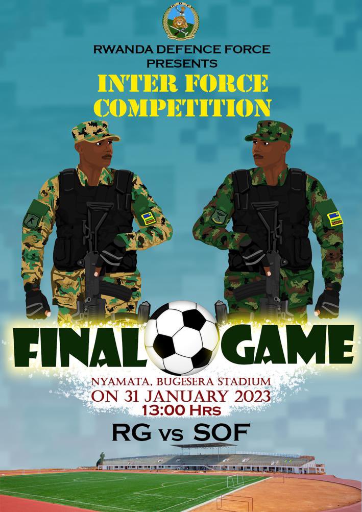 Muzungu4's tweet photo. UPDATE: Venue for the epic final (football), between #RepublicanGuard &amp; #SpecialForces in #RDF Inter Force games has been confirmed. The match takes place at Bugesera Stadium🏟️ on 31st Jan. Hano hazagwa umuntu ndabarahiye🔥. Wowe uzaba ufana umu GP cyangwa Special Forces? https://t.co/3IguoZnjar