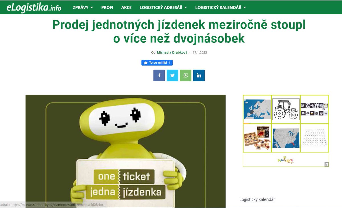 cendiscz's tweet image. Našemu projektu #oneticket se daří a roste.📈🙂 Děkujeme, že si toho všímáte @Zdopravy , @DNoviny , @eLogistika a další!