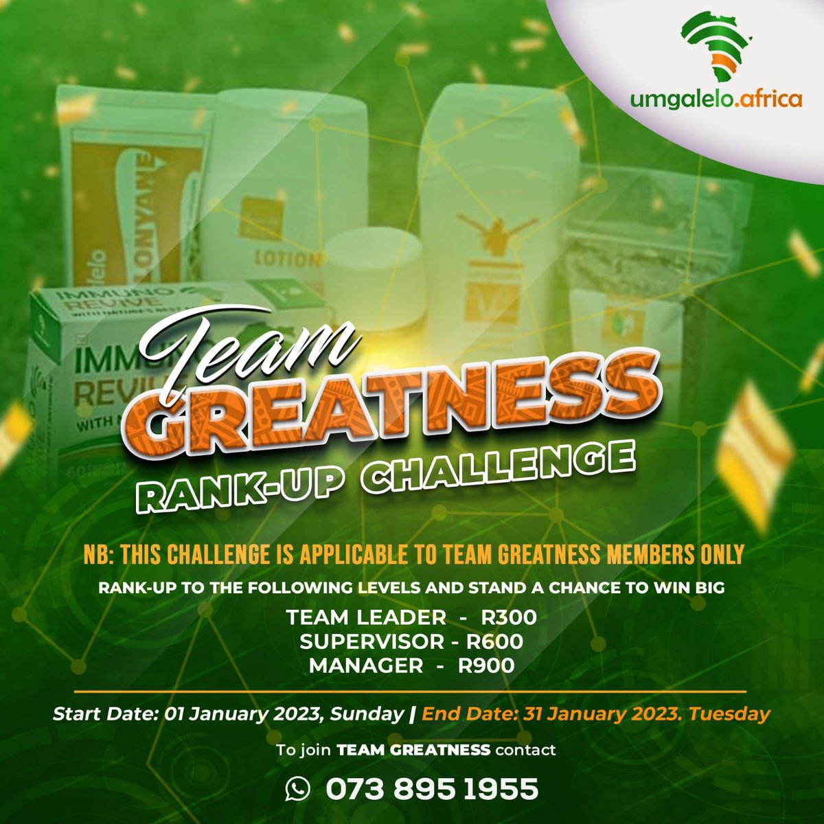 k_mkhensi's tweet photo. It's back to school special 🥳🥳
Join umgalelo with only R350 
And stand a chance to claim R300 from #teamgreatness plus R500 rank up bonus🥳
Plus R400 retail profit 
Hurry up.....only 4 days left 🥳🥳
#BBTitians #SAPS #Sjava #nsfas2023 #KingsOfJoburg #southafricanlatinas #sies https://t.co/lXUrBu8I8i