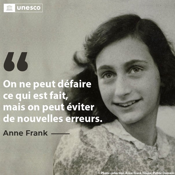 Souvenons-nous d'Anne Frank.

Souvenons-nous de cette lueur d'espoir au milieu des ténèbres.

Le 27 janvier marque la Journée internationale de commémoration en mémoire des victimes de l’Holocauste.

Souvenons-nous.

on.unesco.org/2MxSvON  #WeRemember