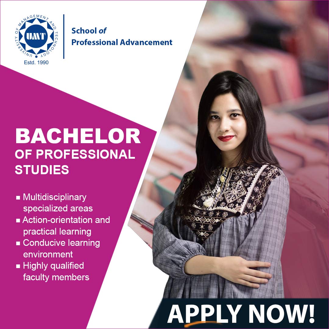 UMTOfficial's tweet photo. Bachelor of Professional Studies degree exposes participants to experiential learning methodologies required to solve real-world problems.

Apply Now!

042 111 868 868 | admissions@umt.edu.pk

#BeSuccessReady https://t.co/4Rw5U995RN