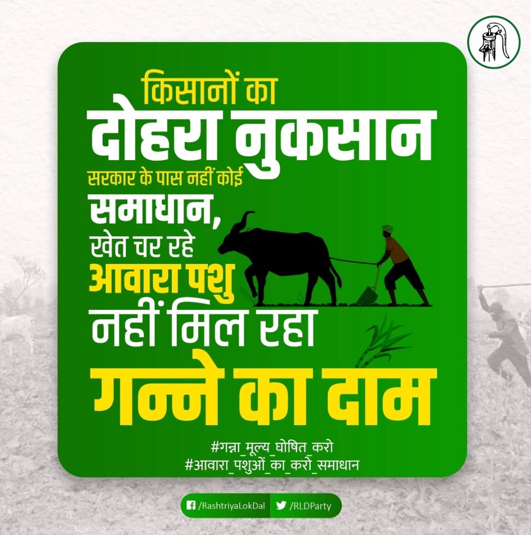 किसान बर्बाद होंगे तो राष्ट्र कभी खुशहाल नही होगा ! ना लाभप्रद भाव मिलते, ना गन्ने का 14 दिन में भुगतान ! उपर से आवारा पशु चट कर रहें फसलें , कैसे बचेगा किसान ! 
#लाभकारी_गन्ना_मूल्य_घोषित_करो 
#आवारा_पशुओं_का_करो_समाधान 
#किसान_संदेश_अभियान