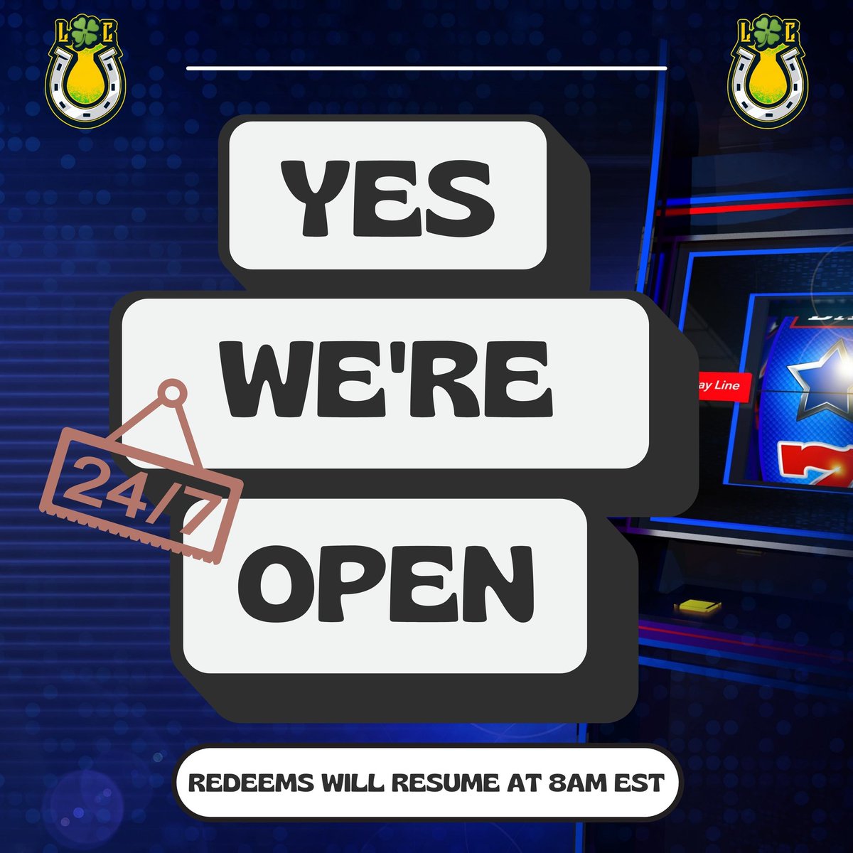 Snapsh0tSn1per's tweet image. Come to Lucky Charmers, where you may play all your favorite games any time of the day or night and probably walk away with real money winnings. 🤑

🕗 Beginning at 8 AM EST, redemptions will once again be available.

#openallyearround #openeveryday #alwaysready #alwaysopen