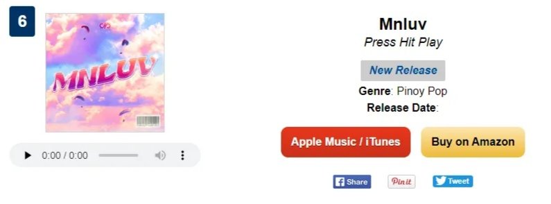 PHPPearls's tweet image. [&apos;MNLUV&apos; iTUNES UPDATE]

iTUNES PH (As of 03:00 PM)

First milestone! 😍

@PressHitPlay&apos;s &quot;MNLUV&quot; debuted at the 6TH SPOT of Top 100 Songs chart!! CONGRATULATIONS, PEARLS!🎉💛

🔗: music.apple.com/ph/album/mnluv…

PHP MNLUV OUT NOW
#PHP_MNLUV 
#MNLUVwithPHP
#Press_Hit_Play @PressHitPlay