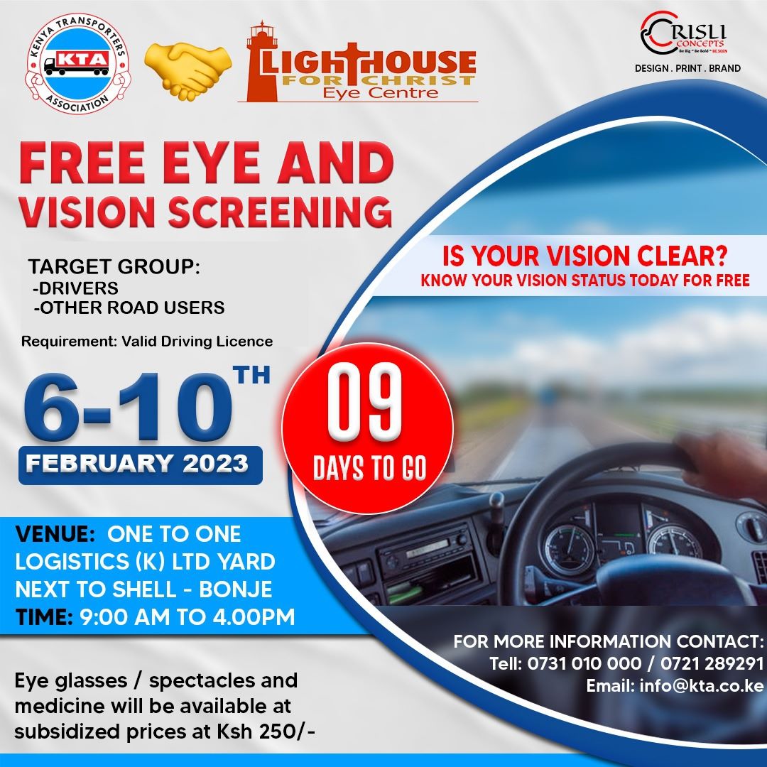 Driver/Road User, is your vision clear? Know your vision status as from 6th Feb. Save the dates. @ntsa_kenya @RoadAlertsKE @loddca @A_S_Nassir @NorthernCoridor @TransportKE @motoristsoffice @Ma3Route