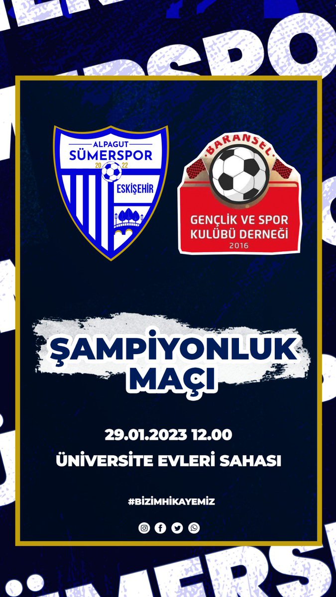 SIRADAKİ MAÇ ⚽️
🆚Baransel Spor Kulübü
📅 29.01.2022
⏰12.00
🏟️Üniversite Evleri Sahası

#BizimHikayemiz