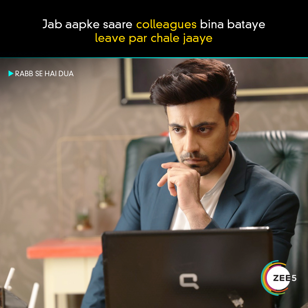 ZEE5Shows's tweet photo. Bewafa, bewafa, bewafa nikle hain woh!
Kya aap ke bhi colleagues ne kiya aapko aise ditch, without any warnings?
Bataiye humein!
#RabbSeHaiDua @karanvirsharma9 #FridayLeave #LongWeekend #FridayFeeling https://t.co/CDpsR7pyHz