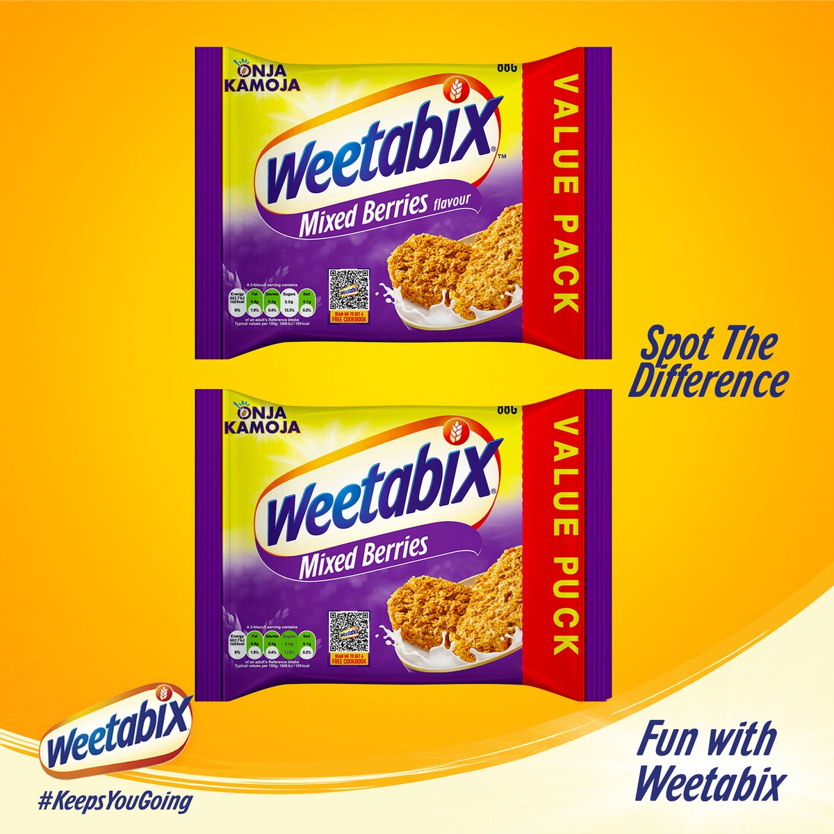 WeetabixEA's tweet photo. Last Friday of Njaanuary, let's get you in a good mood! ๐
How many differences can you spot on the Weetabix Mixed Berries packs?
#FunWithWeetabix https://t.co/092JVpjdwy