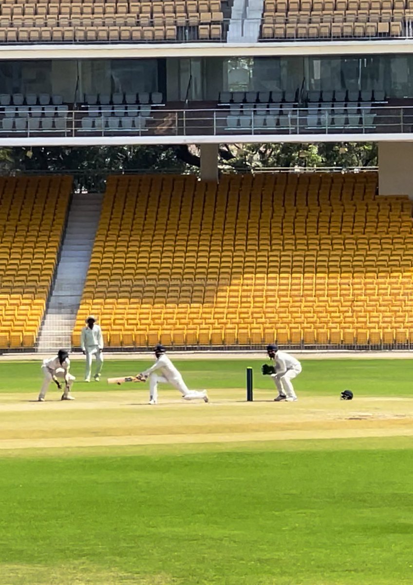 CSKFansOfficial's tweet photo. #Yellove-ly welcome with #CSK CSK chants.. for Namma Jaddu 

and our Rockstar starts off with a four in #TNvSAU #RanjiTrophy 

@imjadeja https://t.co/wPLUCVUqkE