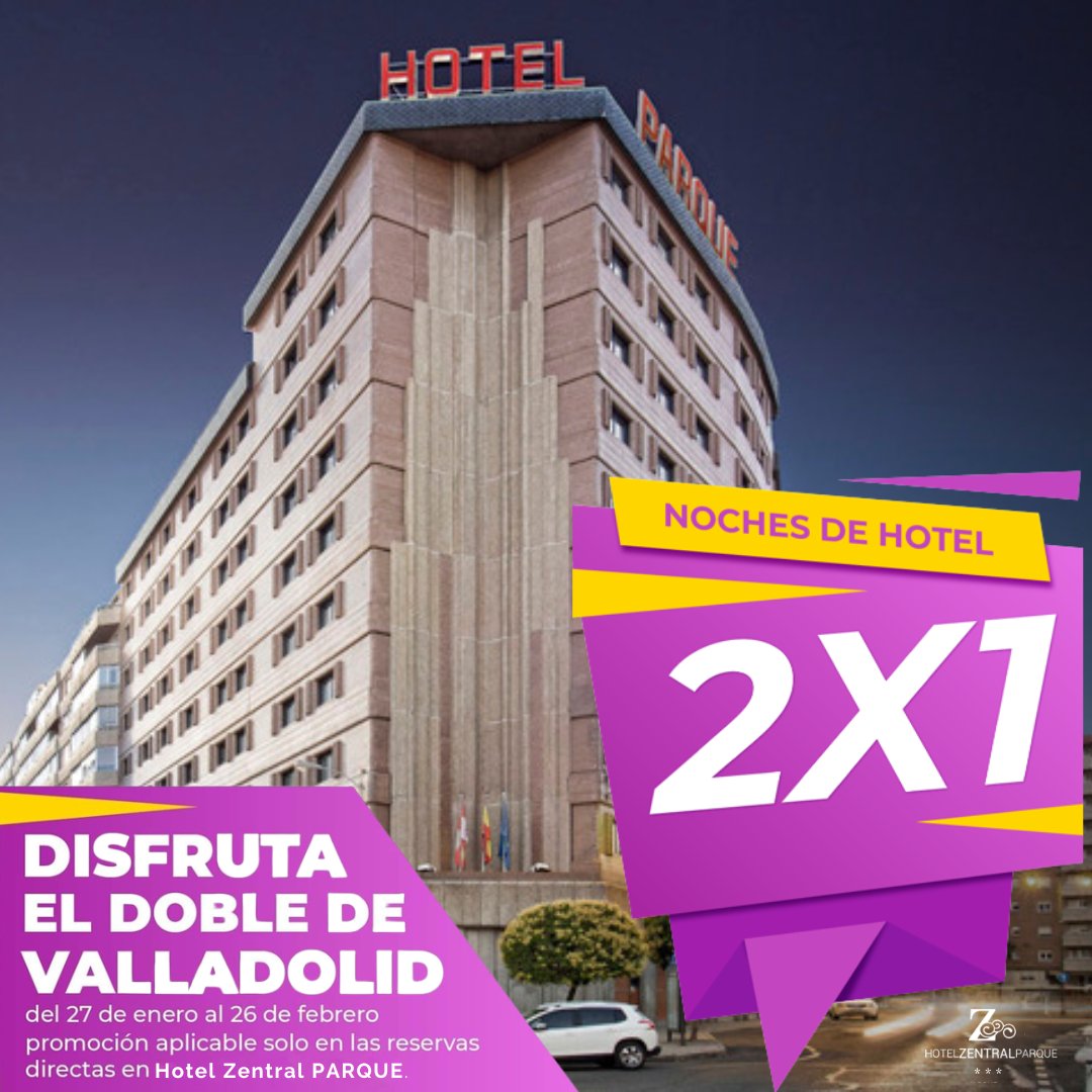 HotelesZentral's tweet photo. 📲💻 #Promoción.

Del 27 de enero al 26 de febrero, con tu #reserva directa en la web de 𝗛𝗼𝘁𝗲𝗹 𝗭𝗲𝗻𝘁𝗿𝗮𝗹 𝗣𝗮𝗿𝗾𝘂𝗲 de #Valladolid, te #regalamos la segunda noche 🥰  https://t.co/yvbooSQDZE

Sí, has leído bien 😉.

¿Vas a desperdiciar esta oportunidad? 🤗 https://t.co/CWjjtZjiyP
