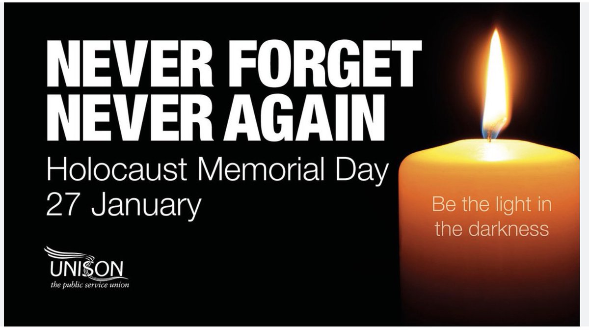 UNISONFifeHlth's tweet photo. Today UNISON will mark Holocaust Memorial Day which takes place every year on 27 January, the anniversary of the liberation of Auschwitz-Birkenau, the Nazi concentration and death camp. https://t.co/JO0HkqICOx
