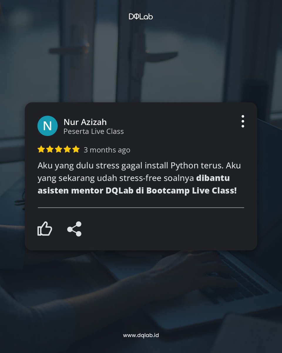 DQLab_id's tweet photo. Testimoni Member DQLab yang sudah menikmati berbagai benefit dari program DQLab!✅
#Testimonial #Member #Premium #Bootcamp #KelasDataScience https://t.co/dbbNeEug6Z