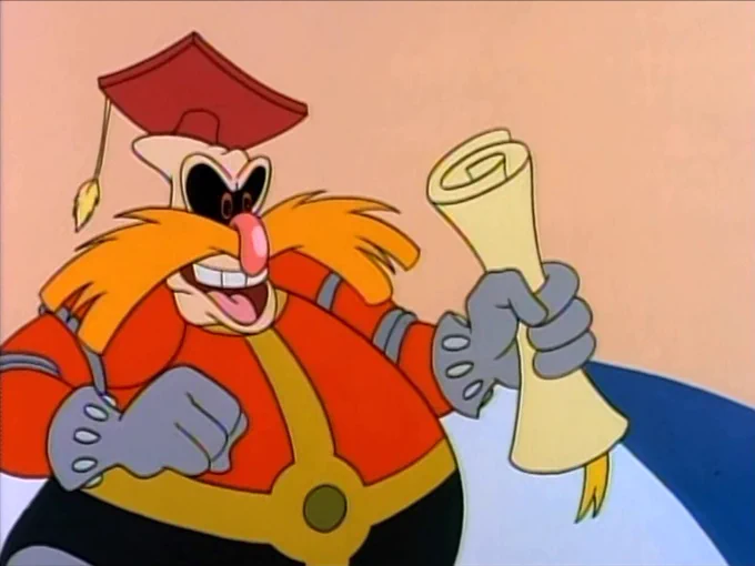One of Peppino's taunts in Pizza Tower is a reference to a frame in the cartoon Adventures of Sonic the Hedgehog, in which Dr. Robotnik is holding a diploma and wear an academic cap. 