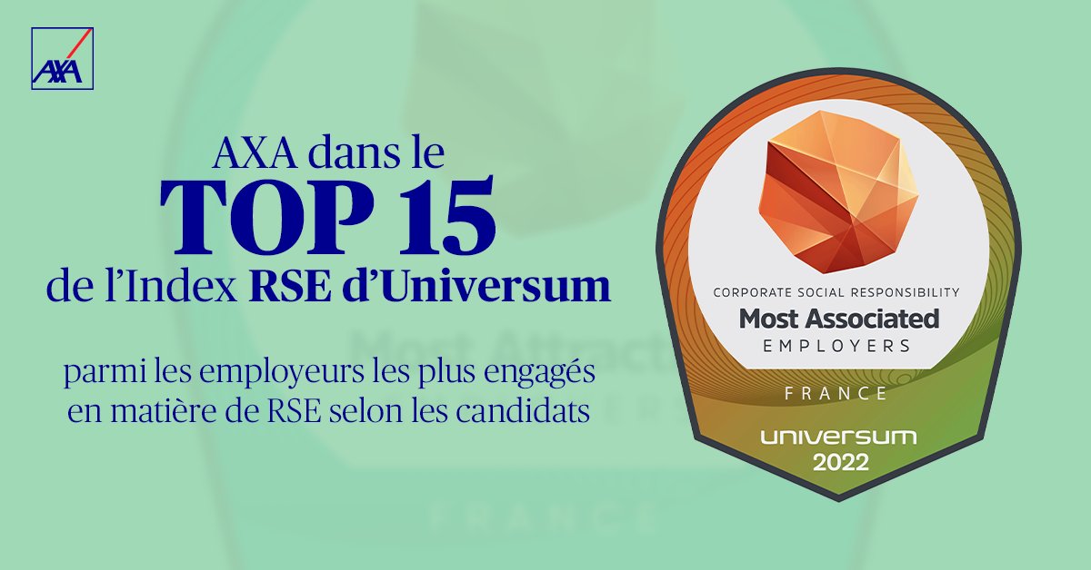 Quelle fierté qu'AXA soit dans le classement Employeurs les + engagés en matière de RSE en France : Index RSE d’<a href="/UniversumFrance/">Universum France</a> 2022 ! 🏆 

N’attendez plus pour rejoindre un employeur engagé ➡ bit.ly/2PLtrGM 

#RSE #ProudToBeAXA
