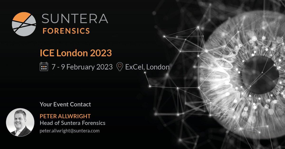 sunteraglobal's tweet photo. Head of #SunteraForensics, @pallwright, is attending #ICELondon2023.
If you would like to hear more about our #ForenicServices or want to meet with Peter, get in touch > https://t.co/vmRAtOI29y
#CorporateIntelligence #CyberCrime #FinancialCime #ipprotection @ICE365Global https://t.co/jQ63WXv4pm