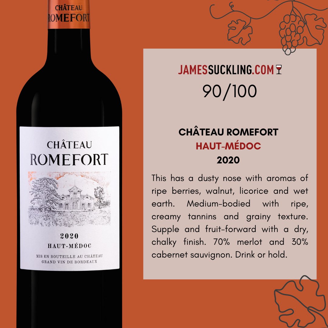 𝗔𝗖𝗧𝗨𝗔𝗟𝗜𝗧𝗘 🍷🤩Encore une très belle note de la part de James Suckling cette fois-ci pour le Château Romefort 2020 ! #tasting #vin #winetasting #medoc #vinsdebordeaux #medoc #vinrouge #degustation #wine @medoc_wines @VinsdeBordeaux @CrusBourgeois @medoc_hautmedoc