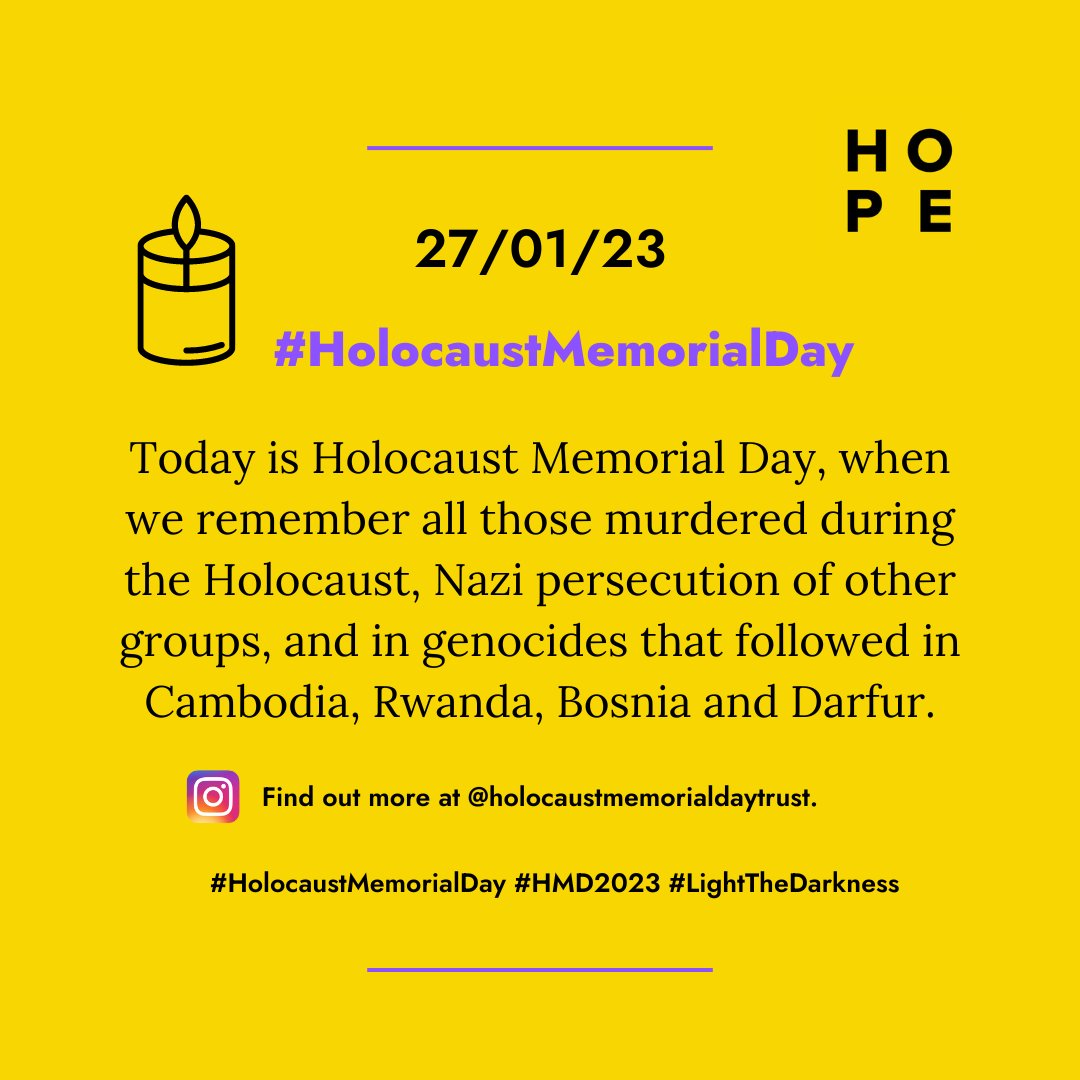 hopenothate's tweet photo. 🕯️ Today is #HolocaustMemorialDay. 

We remember those murdered during the Holocaust, the Nazi persecution of other groups, and in genocides that followed in Cambodia, Rwanda, Bosnia and Darfur.

Visit the @HMD_UK site to find out more: https://t.co/1xIyEJq73h

#LightTheDarkness https://t.co/TU0G95aQRW