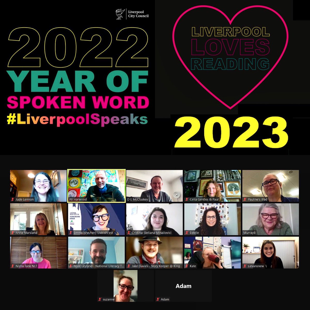 LivLitCycle's tweet photo. We had an excellent #LivLitCycle meeting yesterday in preparation for tomorrow’s free, family-friendly 2023 #LiverpoolReads event at #LiverpoolCentralLibrary from 1pm - 4.30pm where we’ll launch the #LiverpoolSpeaks book of 2022. 
30+ performers &amp; 16 stalls. Everyone is welcome. https://t.co/JdlhPRk5R9