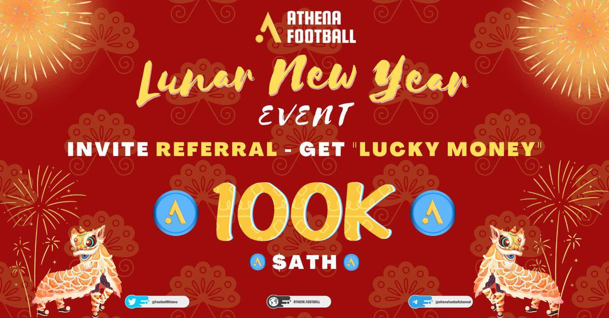 FootballAthena's tweet photo. 🧧INVITE REFERRAL - RECEIVE "LUCKY MONEY" FROM ATHENA FOOTBALL 🧧

➡️ Details: https://t.co/2reHcOiCSO…

➡️Social channel: https://t.co/FVbth9qPLu https://t.co/gzVbKJQKr7