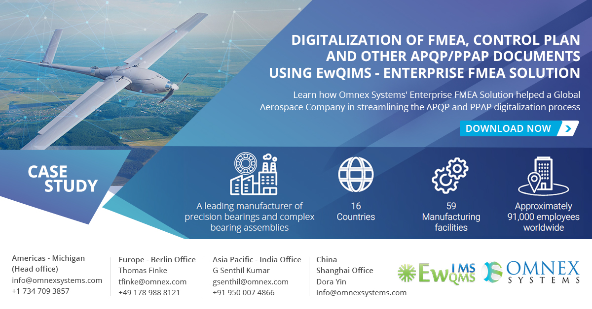 omnexindia's tweet image. Case Study: Digitalization of FMEA, Control Plan, and other APQP/PPAP documents using EwQIMS - Enterprise FMEA Solution.

Download Now: hubs.li/Q01zqJ-j0

#fmeasoftware #fmeasolution #ftatools #casestudy #ppapdocumentation #apqpppap