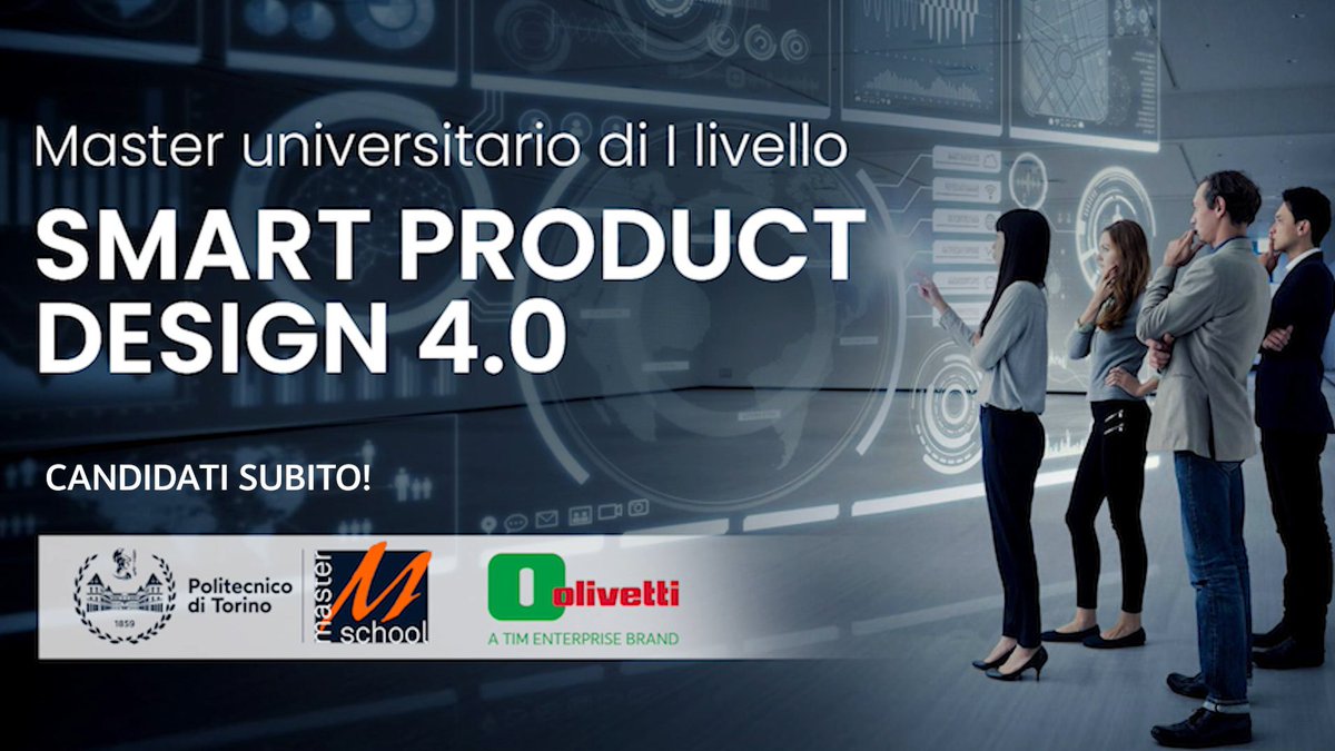 OlivettiOnline's tweet image. ⌛ Si conclude oggi  alle 14:00 il periodo utile per candidarsi alla 2a edizione del Master in #SmartProductDesign 4.0, promosso da #Olivetti e dalla Scuola di Master e Formazione permanente del @PoliTOnews 💡

Scopri il progetto! ℹ️ e candidature su:
➡️ bit.ly/MasterSPDpoliTO