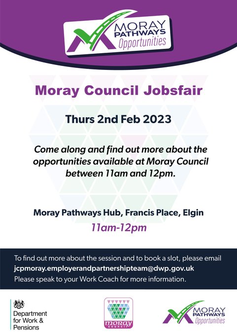 DWP are hosting a Jobsfair at 
@TheInkwellMoray
  for those interested in finding out more about the current vacancies within 
@MorayCouncil
 in Social Care, Lands & Parks, Maintenance & Admin, Cleaning & Caretaking and Catering.

@JCPinScotland
 #JobsInMoray
@RAFHIVE