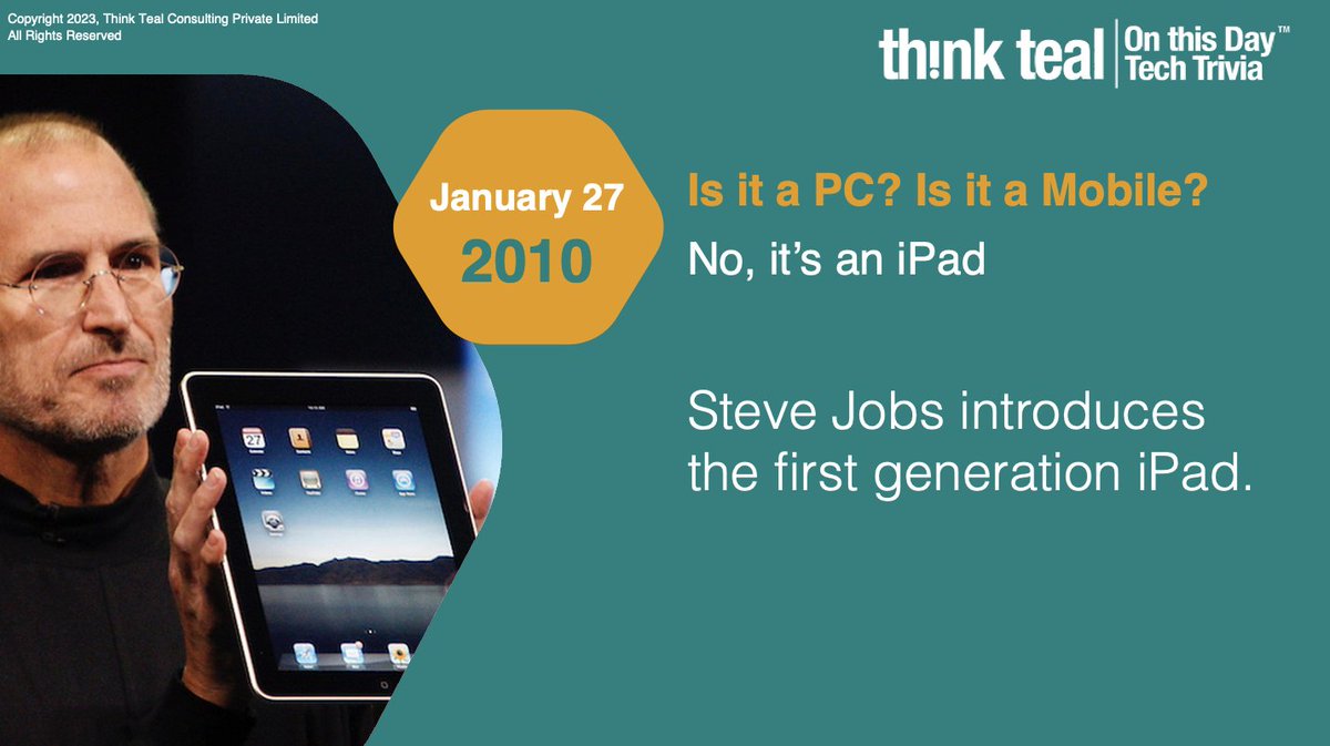 ThinktealIndia's tweet photo. Think Teal | On This Day Tech Trivia | January 27

#technologythatyear #thisdatethatyear #techtrivia #thinkteal https://t.co/UeoB8rvgsZ