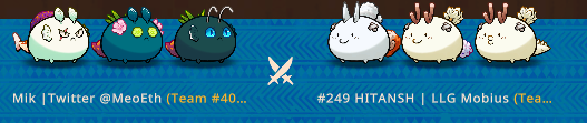 MeoEth's tweet photo. @Axie_Paras @Hermie_LLG @LucasLow_LLG @LLG_Mobius @jaatster happy to see you in arena sir. https://t.co/mhWjVjJ9cH