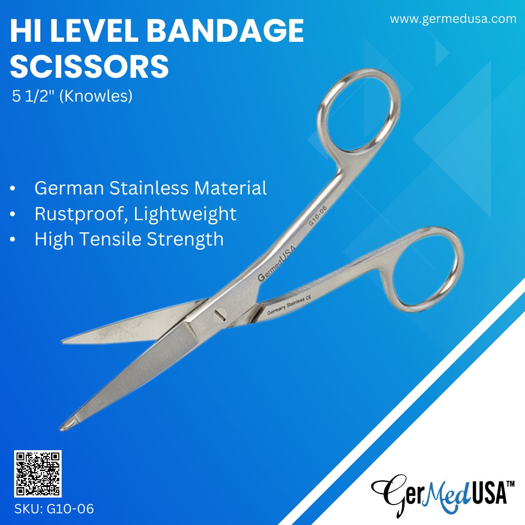 GerMedUSA's tweet photo. Our Hi-Level Bandage Scissors 5 1/2" (Knowles) are specially made for cutting tighter bandages that are circumferential without hurting the skin. 

Buy Now: https://t.co/0C1w2Qwm3w

UAN No: +1 800-330-1322

#GerMedUSA #HiLevelBandageScissors #BandageScissors #SurgicalScissors https://t.co/IPgZFzbHqo