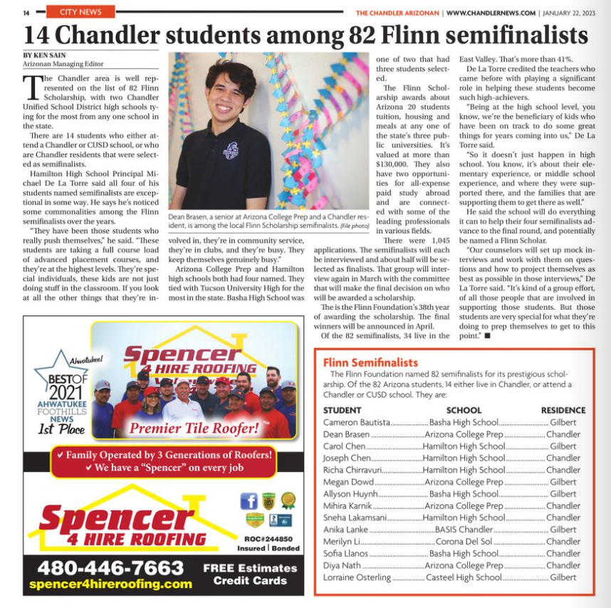 We're so proud of our Flinn Semifinalists! Check out more on this story with Chandler News: bit.ly/404zusp #WeAreChandlerUnified