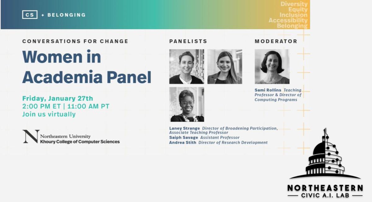 Exciting news! Today join me  & a panel of inspiring women in academia at Northeastern University as we discuss our diverse career paths & how we use our unique perspectives for success👊♀️

Don't miss this enlightening conversation! 

🟣:northeastern.zoom.us/meeting/regist…

#WomenInAcademia