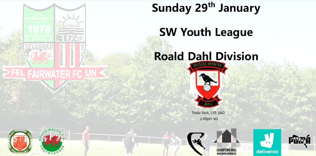 Fairwater FC (@waterfc) on Twitter photo Youth
🗓Sunday 29th January
🏟Trelai Park, CF5 5AQ
⚽️<a href="/DinasPowysFc1/">Dinas Powys FC</a> Youth
⏰2:00pm Kick Off
Come show your support for the lads.
#FFC #UppaWart Youth
🗓Sunday 29th January
🏟Trelai Park, CF5 5AQ
⚽️<a href="/DinasPowysFc1/">Dinas Powys FC</a> Youth
⏰2:00pm Kick Off
Come show your support for the lads.
#FFC #UppaWart