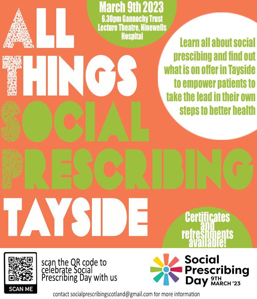huge announcement!🚨

#socialprescribingday is near and we are planning an EXCITING event! Come along &amp; celebrate social prescribing at our 'ALL THINGS SOCIAL PRESCRIBING - TAYSIDE'  conference! 

 sign up here: forms.office.com/e/sWuim7YNKs  
 
@sp_champscheme @NASPtweets