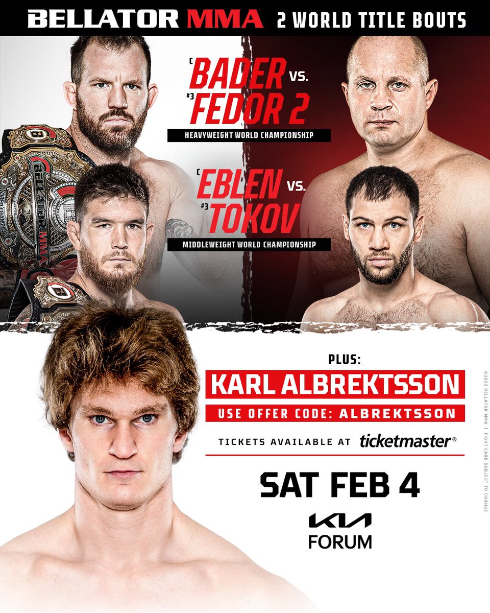 superiormgmtmma's tweet photo. Don’t miss King 👑 Karl Albrektsson’s @KarlAlbrektsson 🇸🇪 upcoming fight at @BellatorMMA #bellator290 on February 4 in LA #superiormanagement #karlalbrektsson #king #bellator @Bellator_Europe https://t.co/LV1quuaoW3
