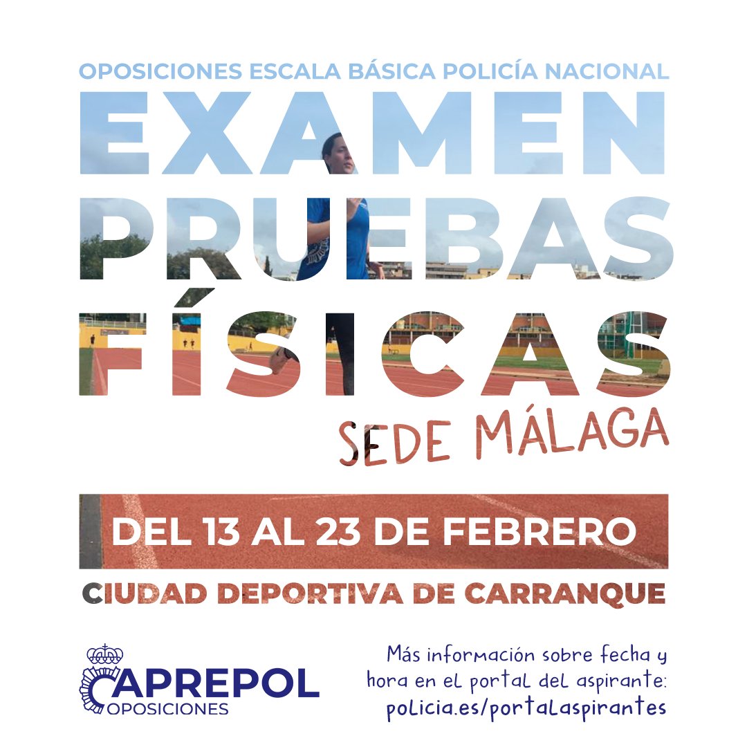 Aprepol's tweet photo. ⚠️ ¡Atentos opositores!
🏃🏻 Ya podéis consultar la fecha y hora de las pruebas físicas con sede en Málaga del 13 al 23 de febrero en la Ciudad Deportiva de Carranque.
ℹ️ https://t.co/Ustp3Uqp6M https://t.co/rcrKuGrzL6