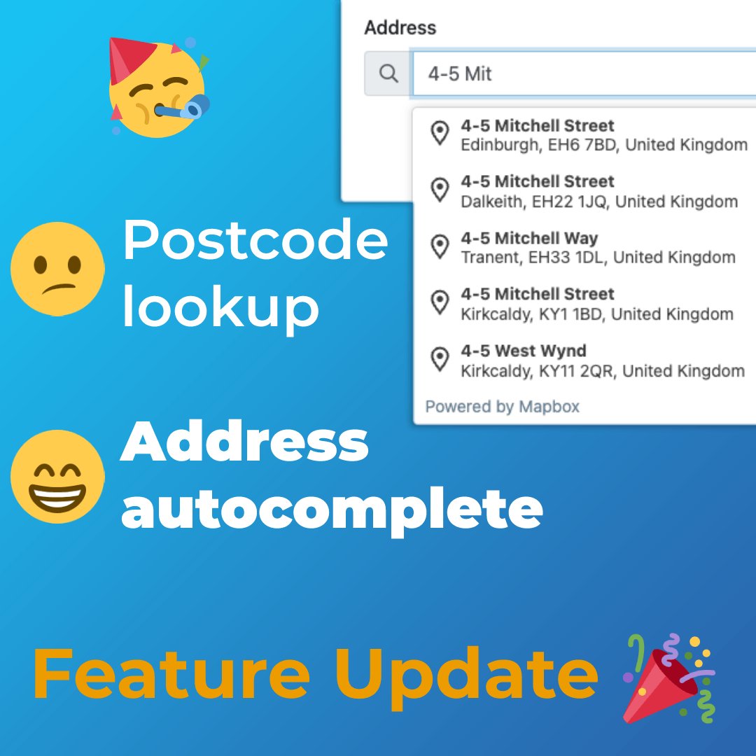 getSoapy's tweet photo. Woo! We've replaced our postcode lookup with a redesigned address autocomplete field (thanks @Mapbox) for a smoother experience when adding or editing addresses. Now you can simply start typing and we'll help you find the complete address! #NewFeatureFriday #customerfeedback https://t.co/j4bStXpH04