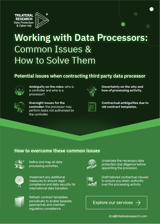 TRIResearch_'s tweet photo. It's #DataProtectionDay tomorrow and our award-winning #DataProtection &amp; Cyber-Risk team have put together a short guide on one of the most common topics our clients ask us to address: Working with #DataProcessors 

Get in touch: https://t.co/7vJYwC4FmE 

#DPO #DataPrivacyday https://t.co/nSIVFuHNDb