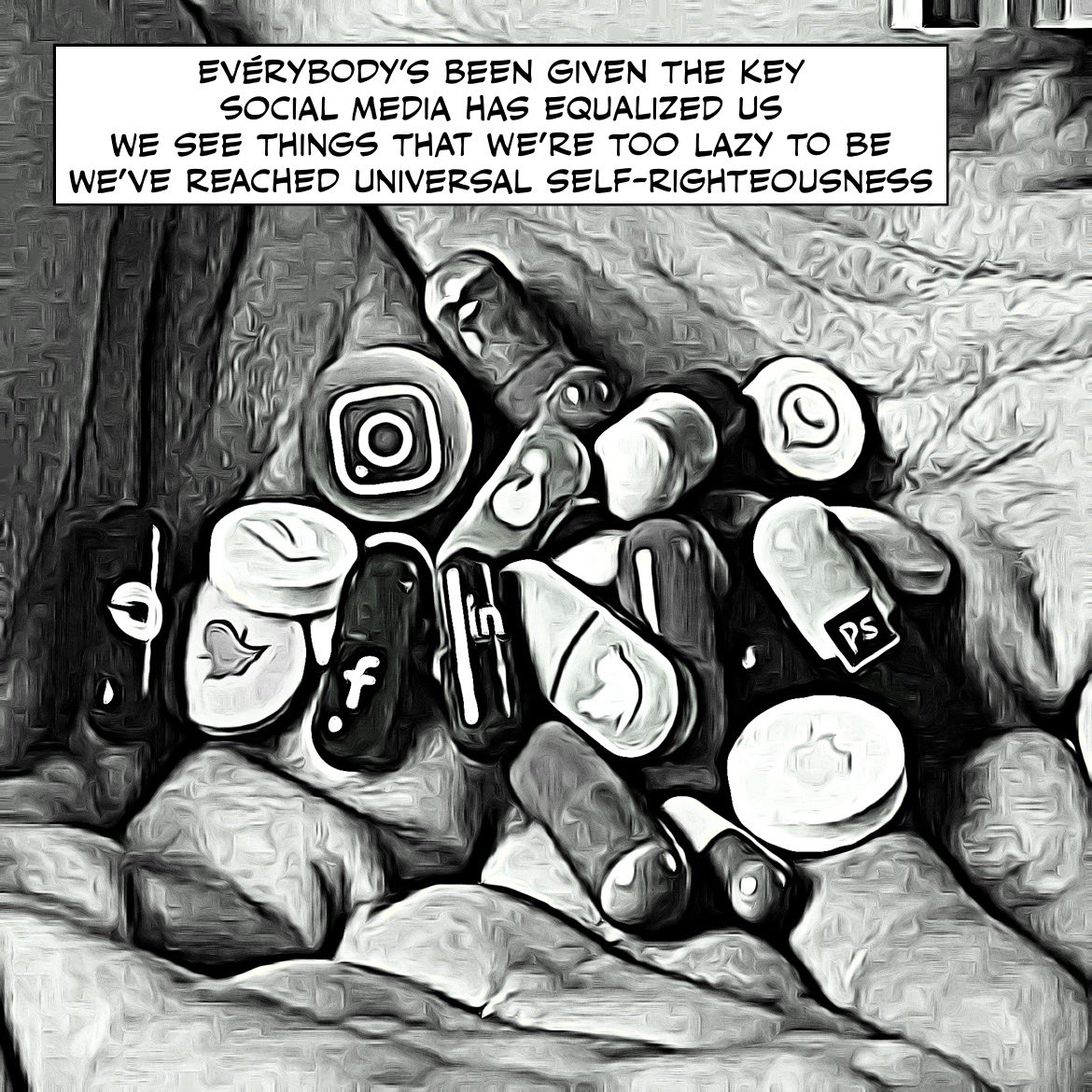 profgee's tweet image. Evérybody’s Been given the key 
Social Media has Equalized us
We see things that we’re too lazy to be
We’ve reached universal self-righteousness 
#SelfiePoem
#SelfieSonnet?
#comicpoem