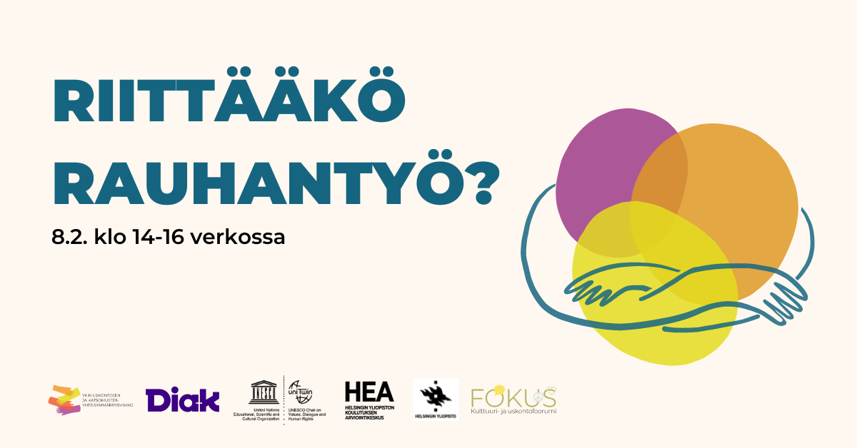 DiakAmk's tweet photo. Riittääkö #rauhantyö?🕊️Ilmoittaudu mukaan ke 8.2. klo 14-16 järjestettävään verkkokoulutukseen rauhankysymyksistä👉https://t.co/DGcmxRvUKa
#InterfaithHarmonyWeek @helsinkiuni @fokus_ry https://t.co/LqmO7GBame