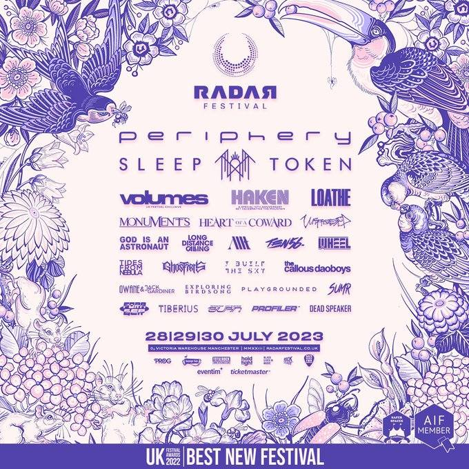 #FestivalNews
 July 28/29/30
Radar Festival 
@Sleep_Token
@PeripheryBand
@Volumesband
@Haken_Official
@loatheasone 
 and many more  announced for this year's @RDRfestival
 in Manchester!