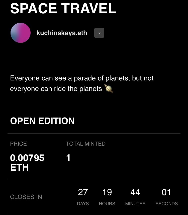 GA fam ❤️ 

It is very sad that only 1 edition was minted in 3 days. Isn't this beautifully drawn butt worthy of being in your collection? 🥲

app.manifold.xyz/c/SpaceTravel