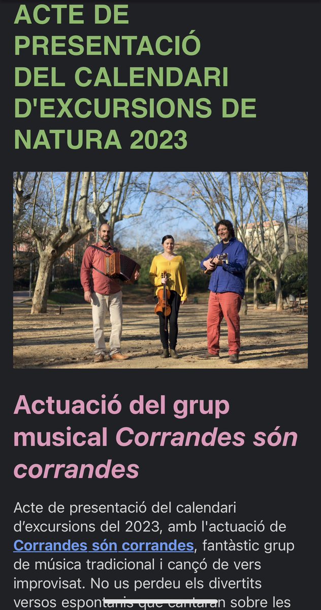 Aquest matí hem tingut la <a href="/violinaire/">Anaís Falcó</a> a Banyeres del Penedès amb Evalidens (<a href="/EvaFestival/">Festival EVA, En Veu Alta</a>). Aquesta tarda ens trobareu primer a #NoalQuartCinturó de Sabadell a les 17:30 (com a poble) i a les 19:30 a la @UESabadell amb la presentació del calendari d’excursions 2023, secció Natura.